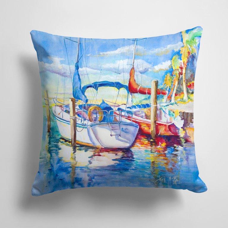 14 in x 14 in Outdoor Throw PillowTowering Q Sailboats Fabric Decorative Pillow