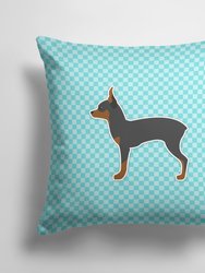 14 in x 14 in Outdoor Throw PillowToy Fox Terrier  Checkerboard Blue Fabric Decorative Pillow