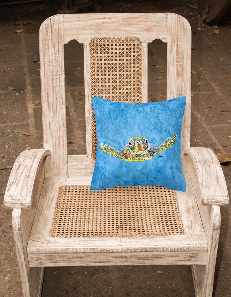 14 in x 14 in Outdoor Throw PillowTurtle  Coming at you Fabric Decorative Pillow