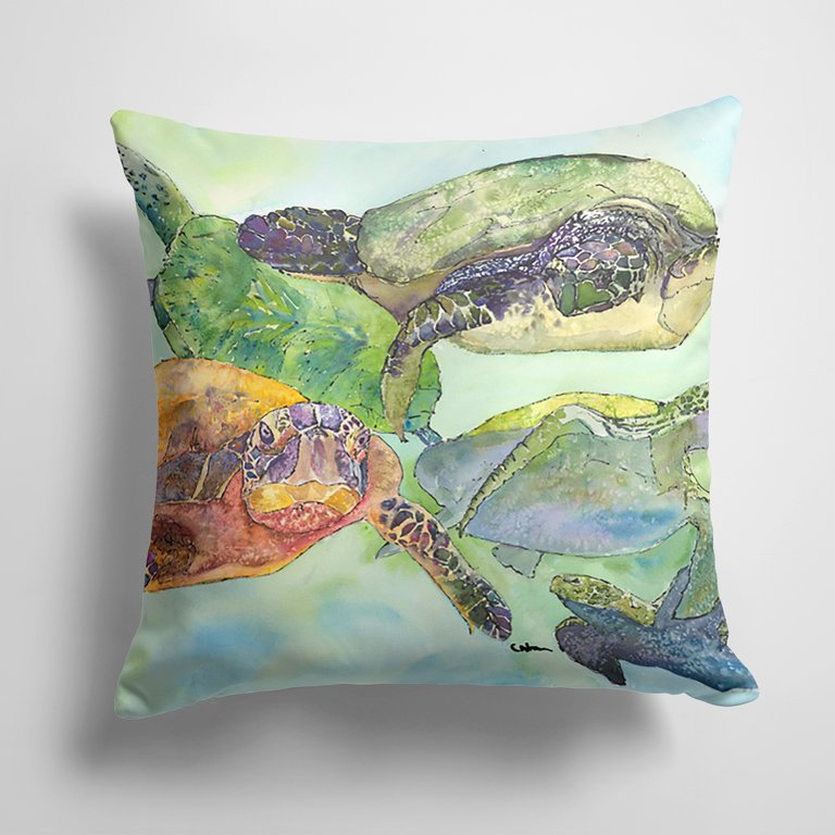 14 in x 14 in Outdoor Throw PillowTurtle Loggerhead Family Fabric Decorative Pillow