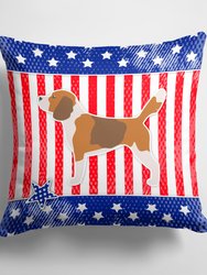 14 in x 14 in Outdoor Throw PillowUSA Patriotic Beagle Fabric Decorative Pillow