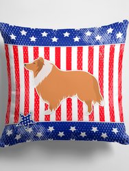 14 in x 14 in Outdoor Throw PillowUSA Patriotic Collie Fabric Decorative Pillow