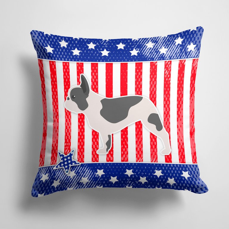 14 in x 14 in Outdoor Throw PillowUSA Patriotic French Bulldog Fabric Decorative Pillow