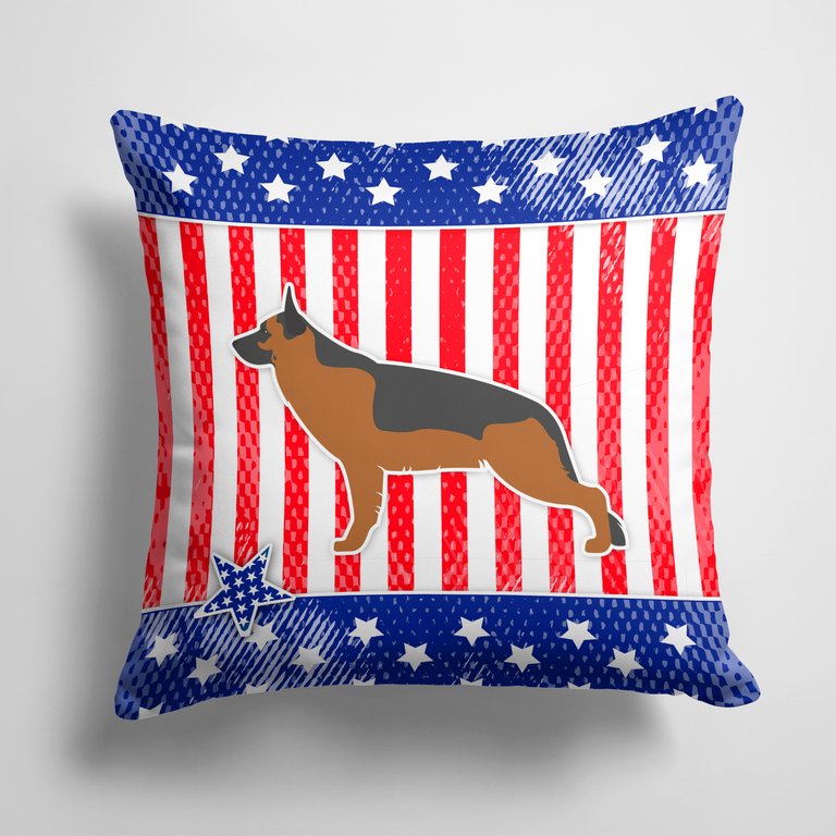 14 in x 14 in Outdoor Throw PillowUSA Patriotic German Shepherd Fabric Decorative Pillow