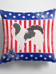 14 in x 14 in Outdoor Throw PillowUSA Patriotic Japanese Chin Fabric Decorative Pillow