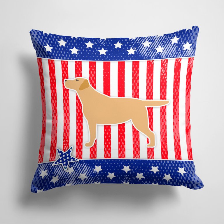 14 in x 14 in Outdoor Throw PillowUSA Patriotic Yellow Labrador Retriever Fabric Decorative Pillow