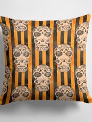 14 in x 14 in Outdoor Throw PillowWatecolor Halloween Day of the Dead Head Fabric Decorative Pillow