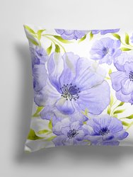 14 in x 14 in Outdoor Throw PillowWatercolor Blue Flowers Fabric Decorative Pillow