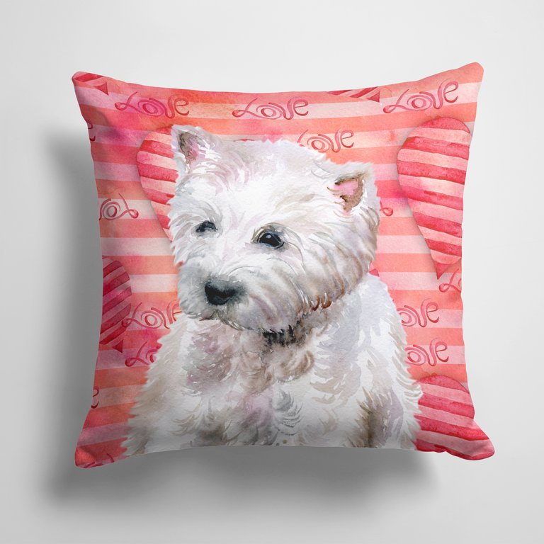 14 in x 14 in Outdoor Throw PillowWestie Love Fabric Decorative Pillow
