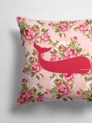 14 in x 14 in Outdoor Throw PillowWhale Shabby Chic Pink Roses  Fabric Decorative Pillow
