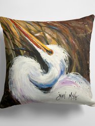 14 in x 14 in Outdoor Throw PillowWhite Egret Fabric Decorative Pillow