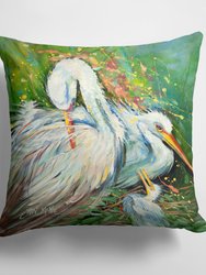14 in x 14 in Outdoor Throw PillowWhite Egret in the rain Fabric Decorative Pillow