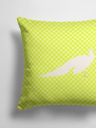14 in x 14 in Outdoor Throw PillowWhite Peacock Peafowl Green Fabric Decorative Pillow