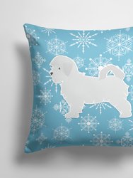 14 in x 14 in Outdoor Throw PillowWinter Snowflake Maltese Fabric Decorative Pillow