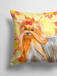 14 in x 14 in Outdoor Throw PillowYorkshire Terrier Fall Fabric Decorative Pillow