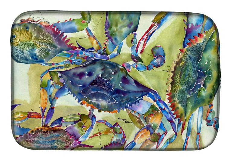 14 in x 21 in Blue Crab All Over Dish Drying Mat