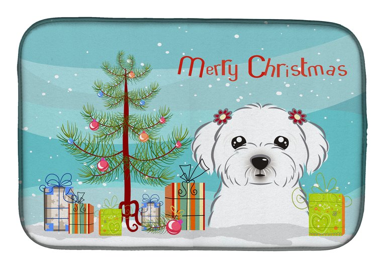 14 in x 21 in Christmas Tree and Maltese Dish Drying Mat