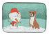 14 in x 21 in Fawn Boxer and Snowman Christmas Dish Drying Mat