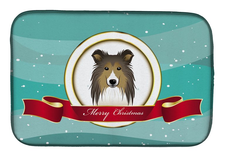 14 in x 21 in Sheltie Merry Christmas Dish Drying Mat