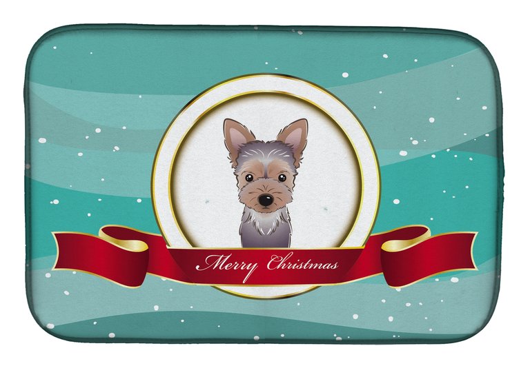 14 in x 21 in Yorkie Puppy Merry Christmas Dish Drying Mat