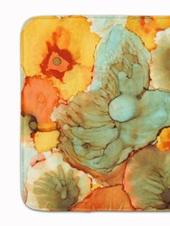 19 in x 27 in Abstract Flowers Teal and orange Machine Washable Memory Foam Mat