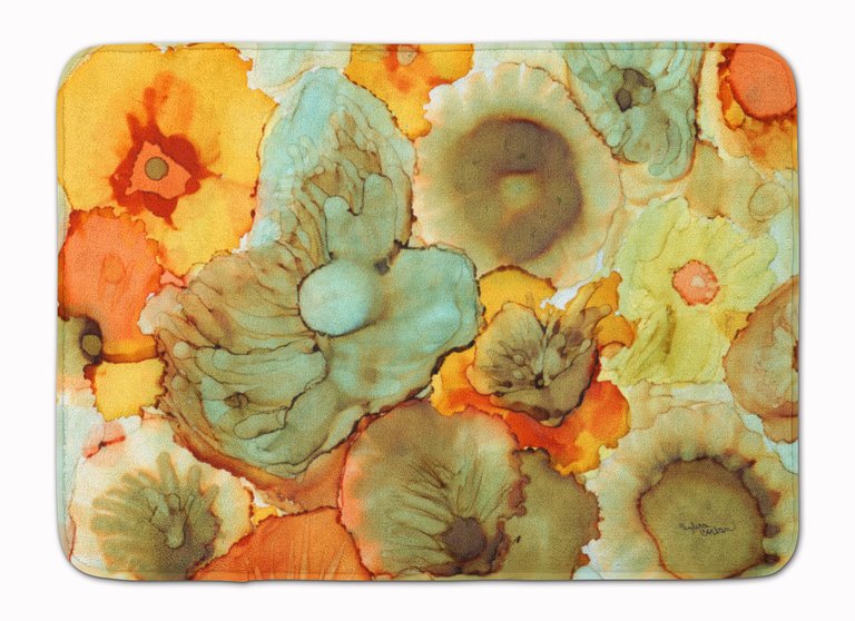 19 in x 27 in Abstract Flowers Teal and orange Machine Washable Memory Foam Mat