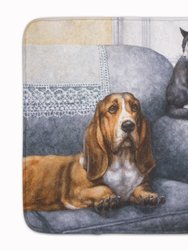 19 in x 27 in Basset Hound and Cat on couch Machine Washable Memory Foam Mat