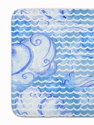 19 in x 27 in Beach Watercolor Abstract Waves Machine Washable Memory Foam Mat