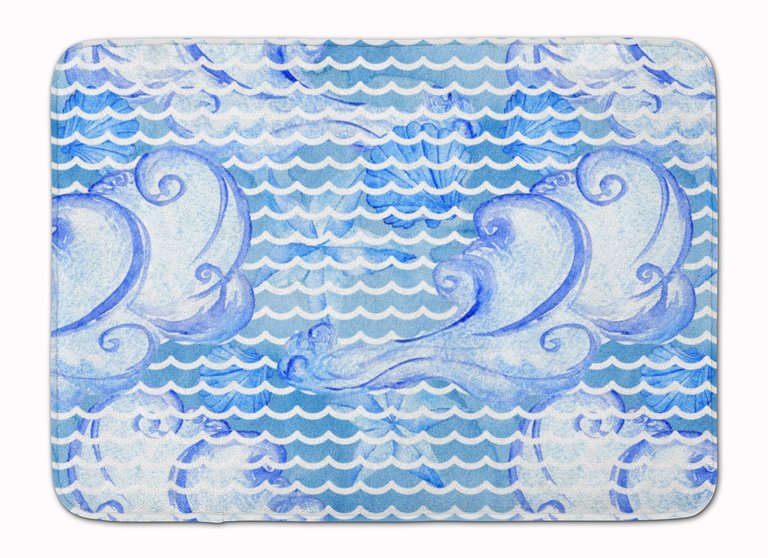 19 in x 27 in Beach Watercolor Abstract Waves Machine Washable Memory Foam Mat