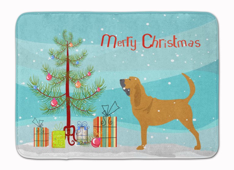 19 in x 27 in Bloodhound Merry Christmas Tree Machine Washable Memory Foam Mat