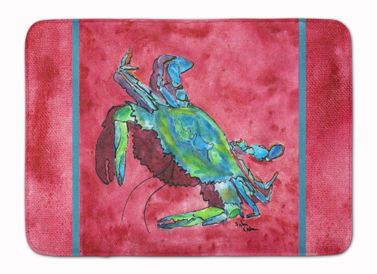 19 in x 27 in Blue Crab on Red Machine Washable Memory Foam Mat