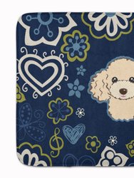 19 in x 27 in Blue Flowers Buff Poodle Machine Washable Memory Foam Mat