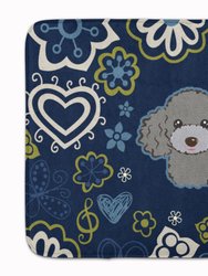 19 in x 27 in Blue Flowers Silver Gray Poodle Machine Washable Memory Foam Mat