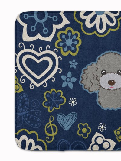 Caroline's Treasures 19 in x 27 in Blue Flowers Silver Gray Poodle Machine Washable Memory Foam Mat product