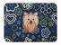 19 in x 27 in Blue Flowers Yorkie Yorkishire Terrier Machine Washable Memory Foam Mat