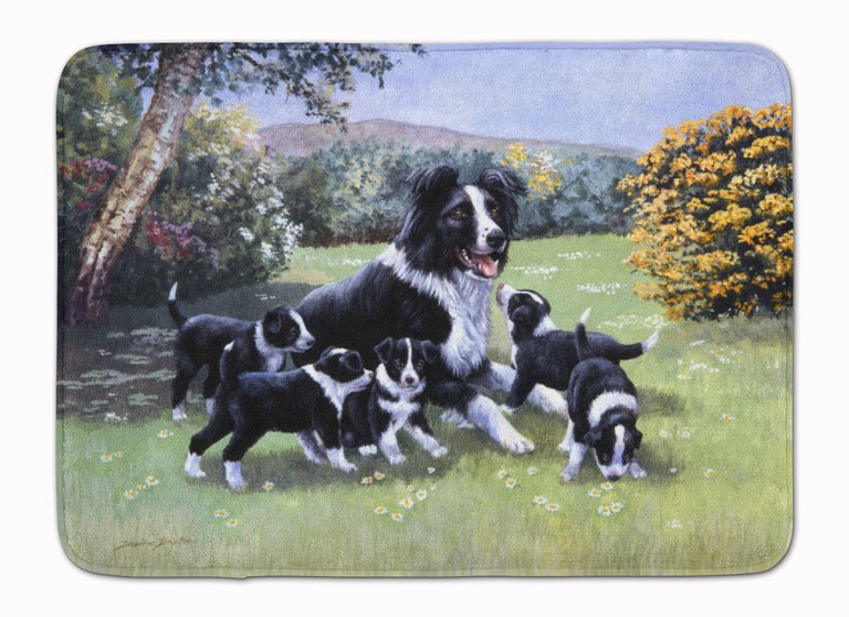 19 in x 27 in Border Collie Puppies with Momma Machine Washable Memory Foam Mat