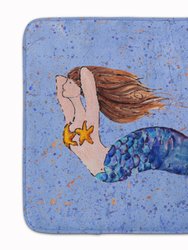 19 in x 27 in Brown Headed Mermaid on Blue Machine Washable Memory Foam Mat