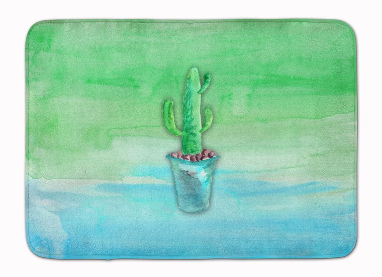 19 in x 27 in Cactus Teal and Green Watercolor Machine Washable Memory Foam Mat