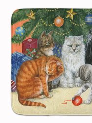 19 in x 27 in Cats under the Christmas Tree Machine Washable Memory Foam Mat