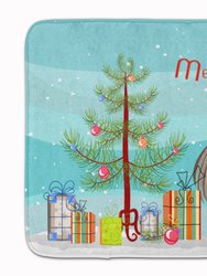 19 in x 27 in Christmas Tree and Gray Silver Shih Tzu Machine Washable Memory Foam Mat