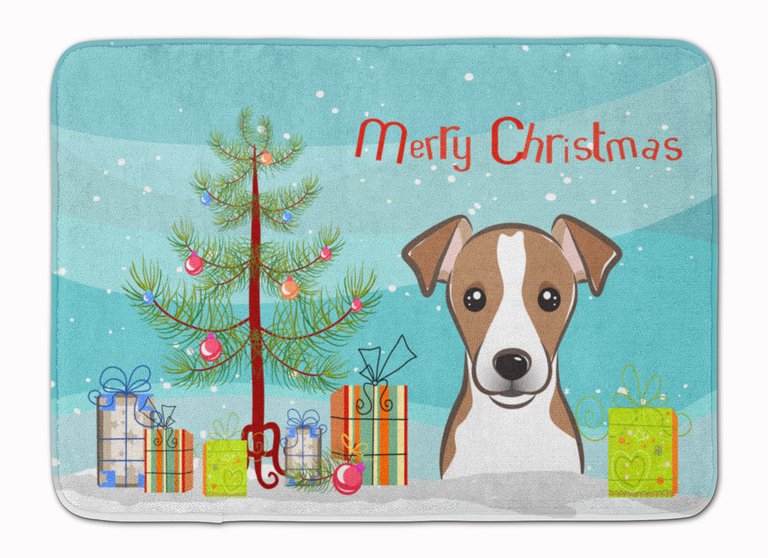 19 in x 27 in Christmas Tree and Jack Russell Terrier Machine Washable Memory Foam Mat