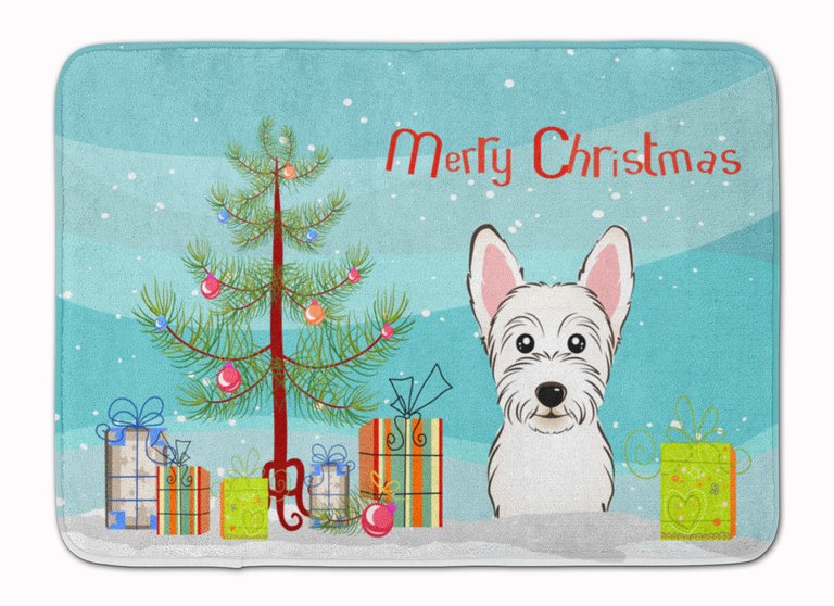 19 in x 27 in Christmas Tree and Westie Machine Washable Memory Foam Mat