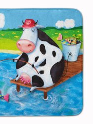 19 in x 27 in Cow Fishing off of a Pier Machine Washable Memory Foam Mat