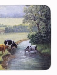 19 in x 27 in Cows Drinking at the Creek Bank Machine Washable Memory Foam Mat