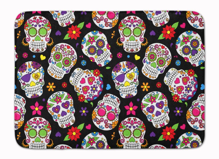 19 in x 27 in Day of the Dead Black Machine Washable Memory Foam Mat