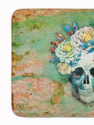 19 in x 27 in Day of the Dead Skull with Flowers Machine Washable Memory Foam Mat