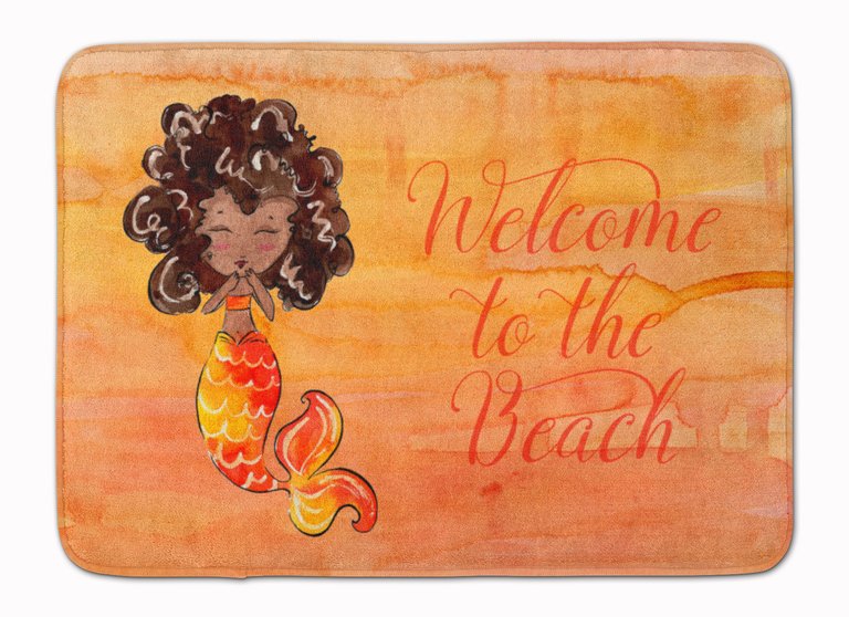 19 in x 27 in Mermaid Welcome Orange Machine Washable Memory Foam Mat