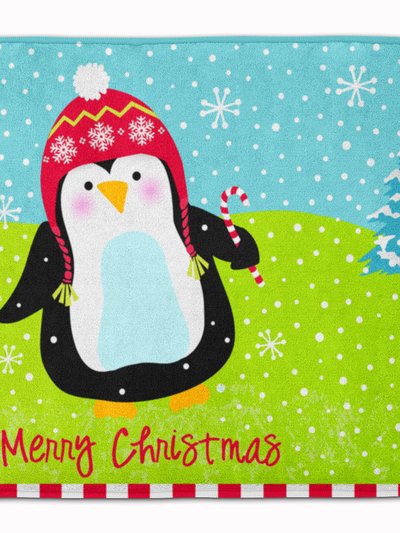 Caroline's Treasures 19 in x 27 in Merry Christmas Happy Penguin Machine Washable Memory Foam Mat product