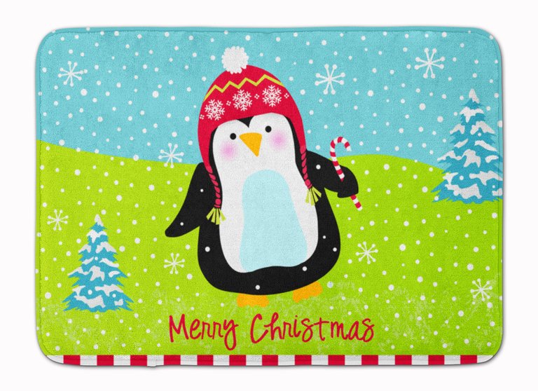 19 in x 27 in Merry Christmas Happy Penguin Machine Washable Memory Foam Mat