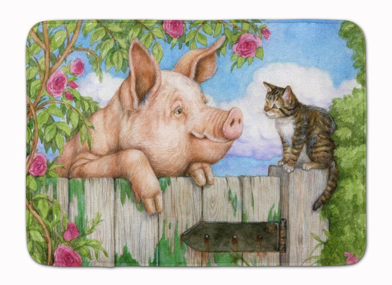 19 in x 27 in Pig at the Gate with the Cat Machine Washable Memory Foam Mat